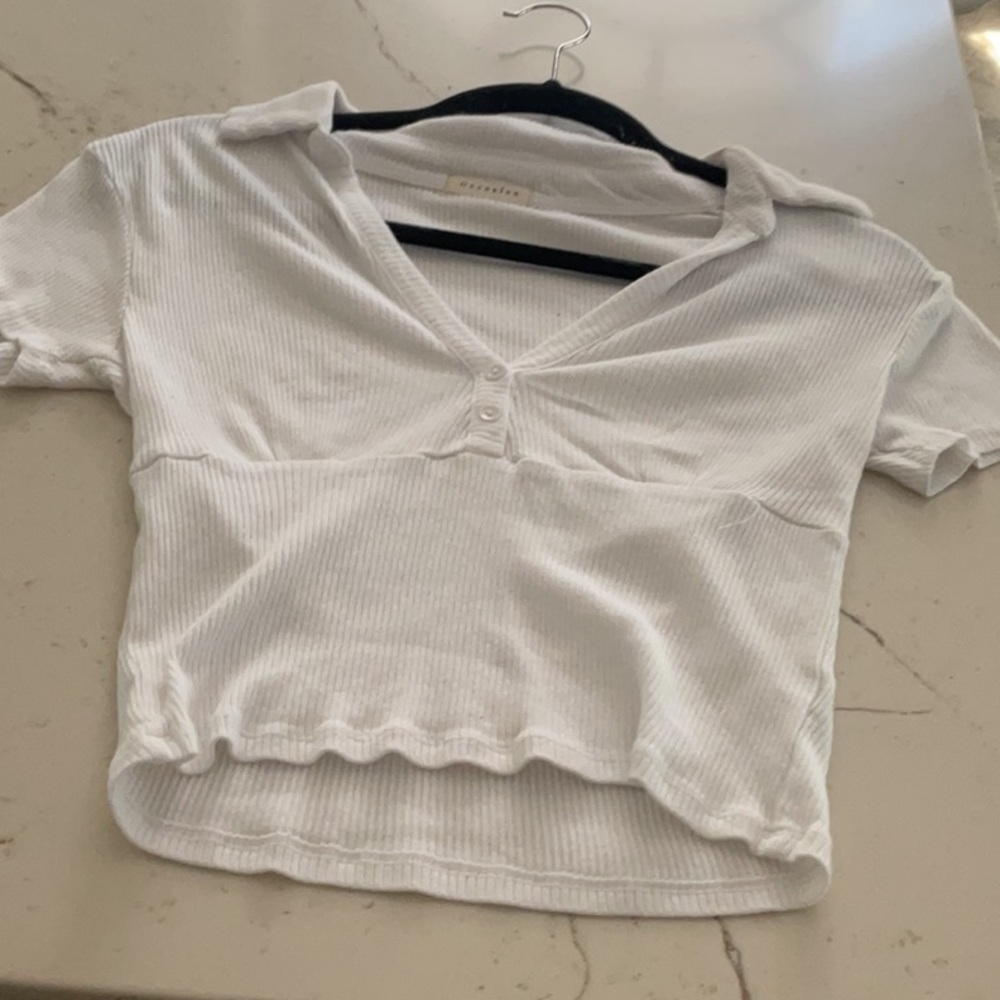 cute white v neck button up shirt